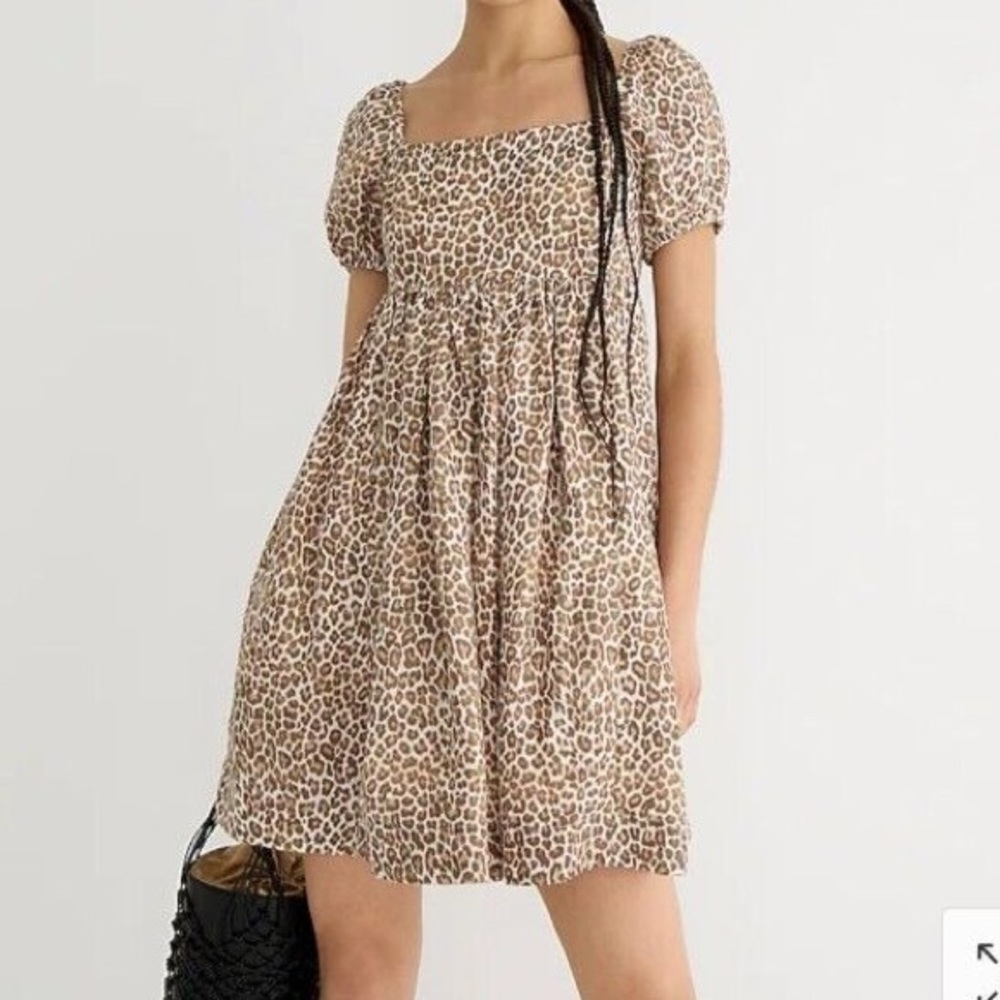 JCrew Linen cupro blend mini dress in leopard. NWT. SZ 6